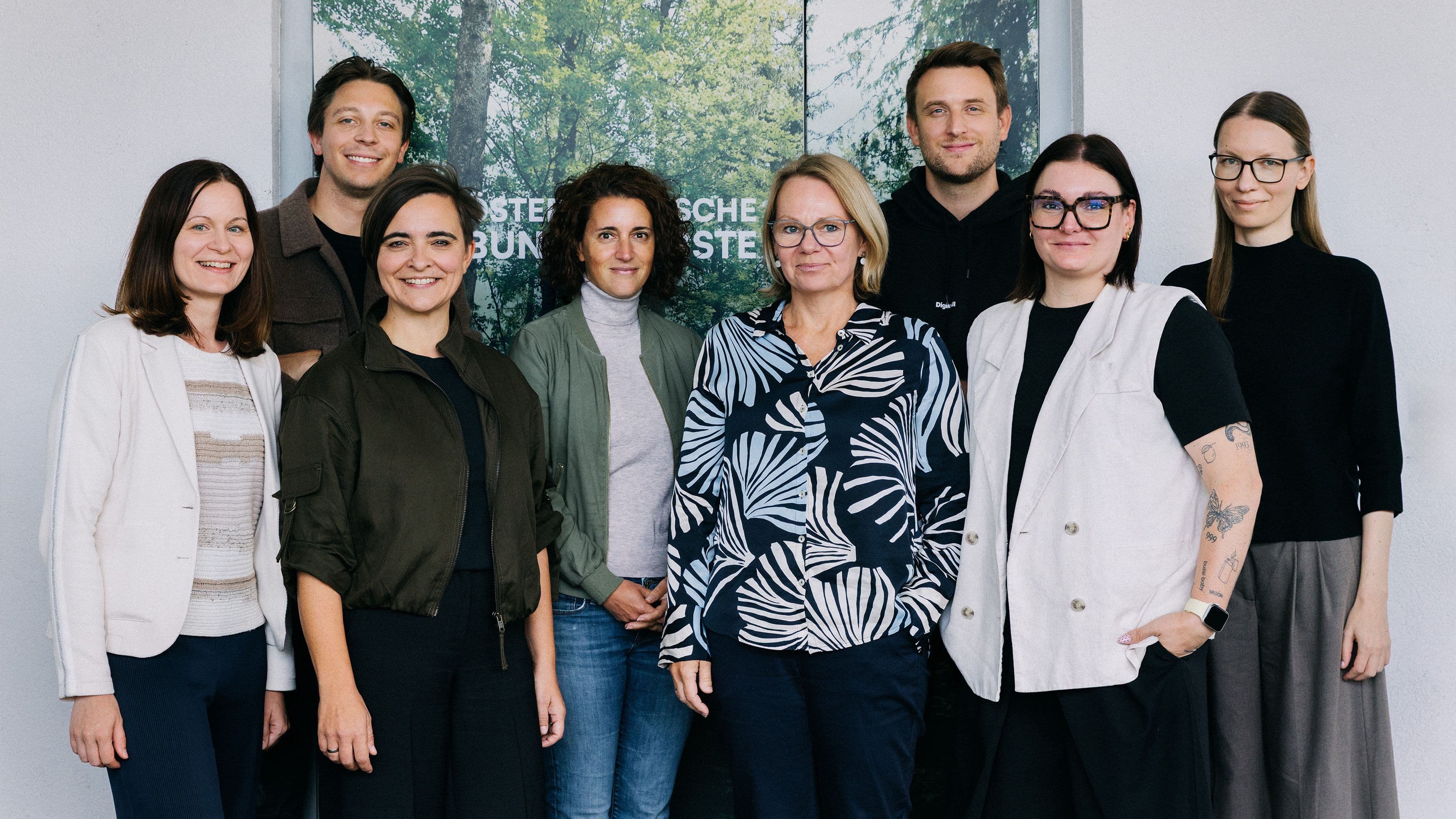 v.l.n.r. Anne Frank, Jan Ritter, Birgit Ginzler, Viktoria Kiss-Geyer, Andrea Kaltenegger, Stefan Wacker, Anna Balla, Daniela Schildhammer von den Bundesforsten und Digiknall.